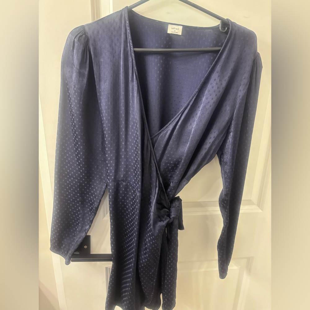 Wilfred Navy Wrap Dress with Self-Tie